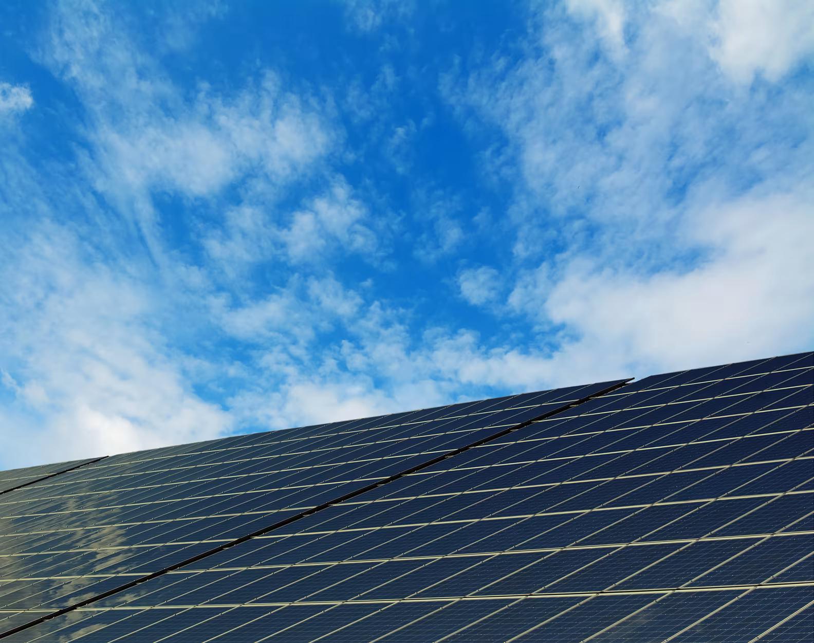 Large solar panels with blue sky